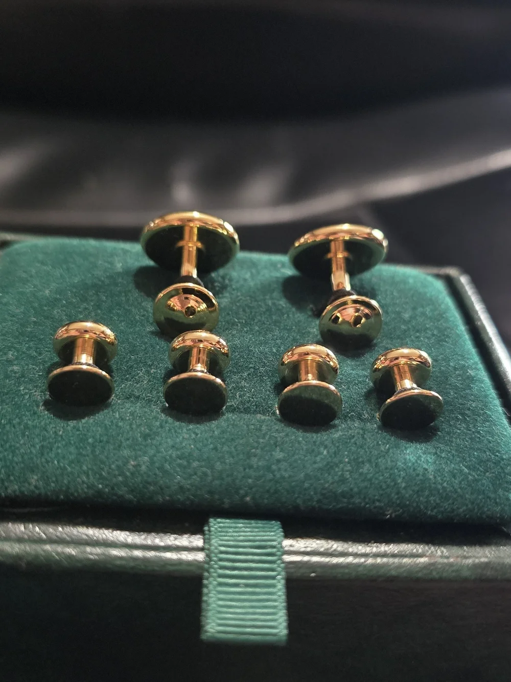 Dick Ferguson's tuxedo cufflink and shirt stud set round black onyx  gold tone